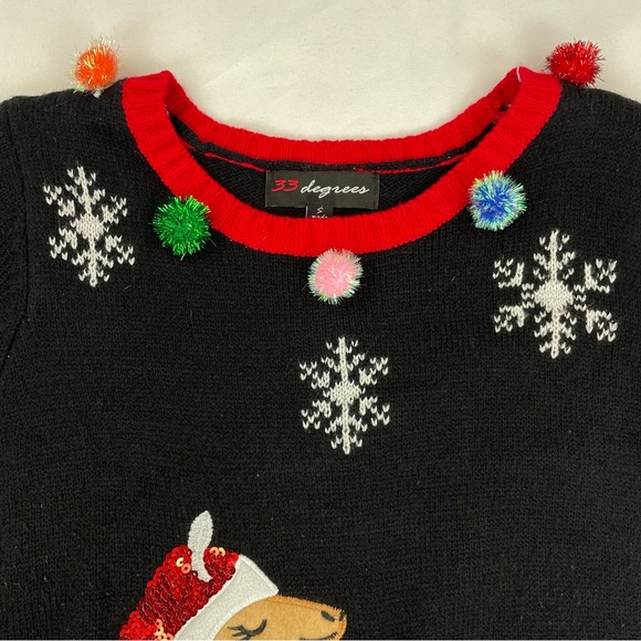 33 Degrees Christmas Sweater Women S Tunic Llama Ugly Xmas Sweater Party, Black - Picture 3 of 7